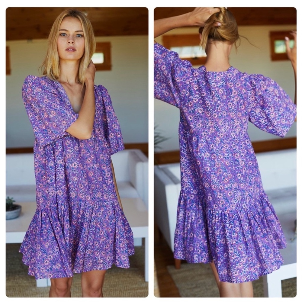Organic Cotton Emerson Fry India Collection Isla Dress - Violet Wildflower Flowy